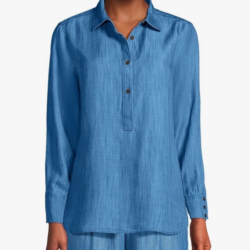 Lands’End Women’s Pullover Shirt Tencel Fibers Twill Medium (10-12) Long Sleeves